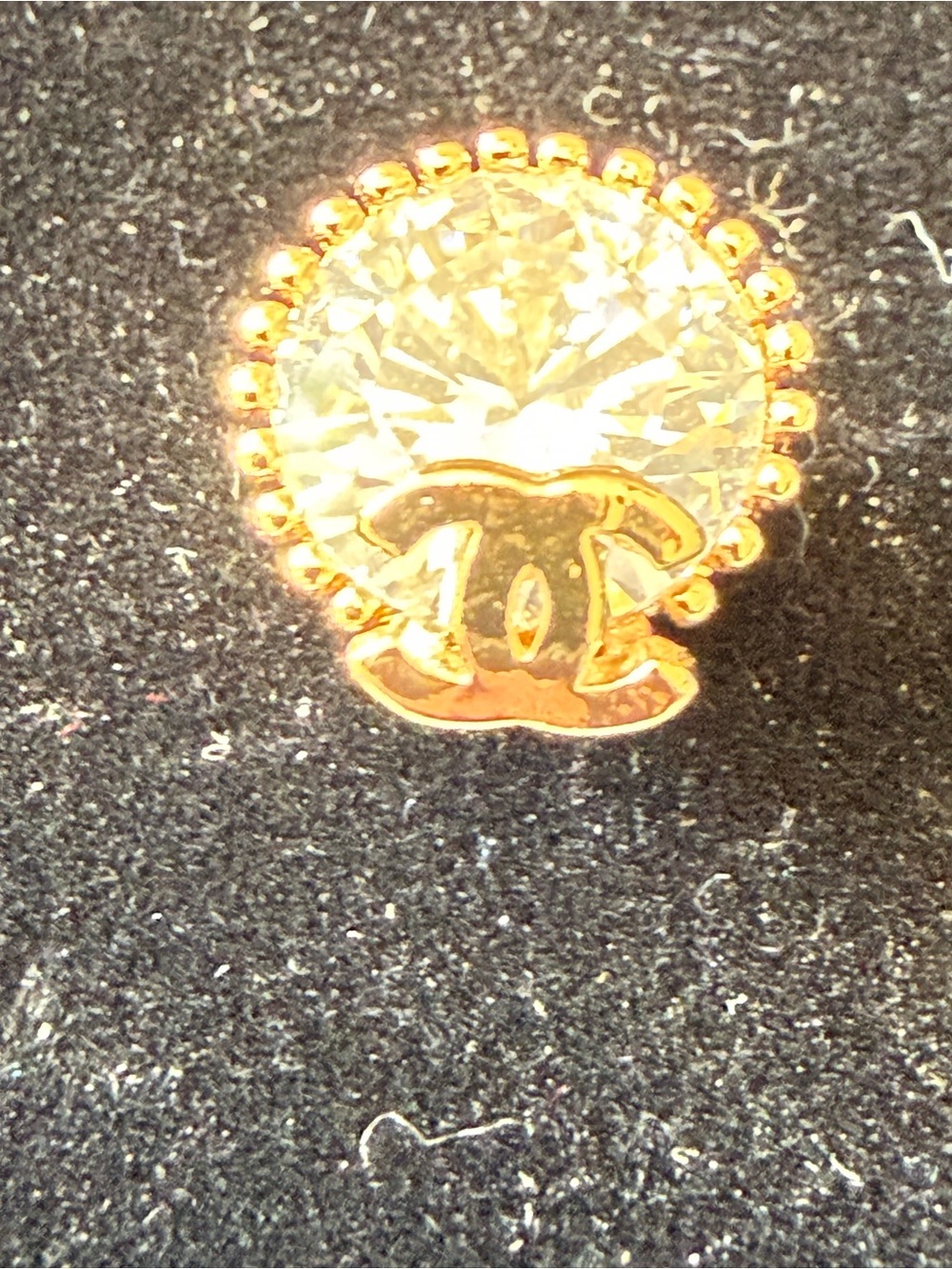 ChaneI Gold-Tone Crystal Stud Earrings with Logo - Picture 3 of 9